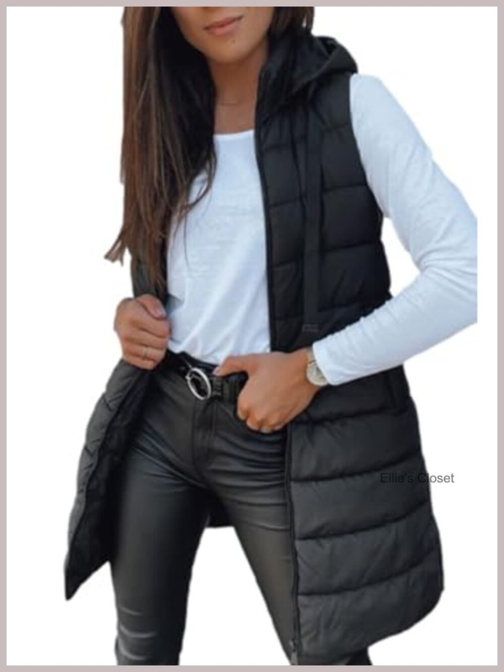 Women's Long Puffer Vest Sleeveless Hooded Quilted Winter Outerwear